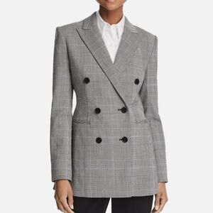 Theory Wool Power Portland Blazer Jacket Double Breasted Windowpane Plaid Preppy